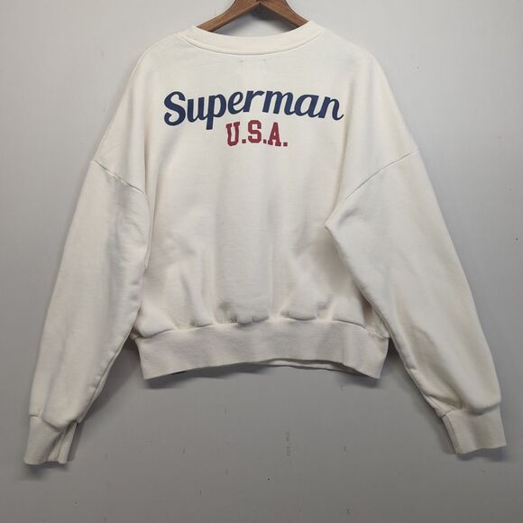 Women's DC Comics Superman American Flag Cropped Fleece Sweatshirt Ivory XL - Picture 2 of 9
